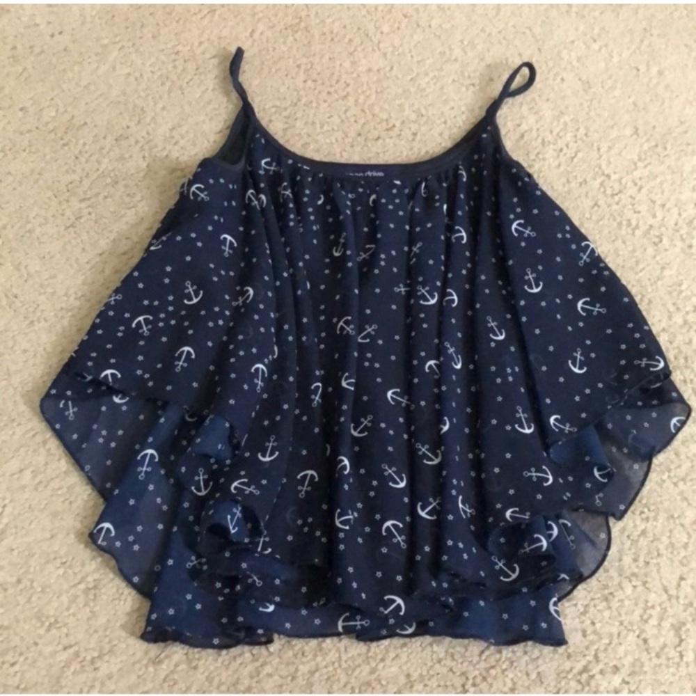 Navy Blue Anchor Print Sleeveless Camisole Summer Tank Top